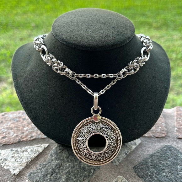 Handmade maille stainless steel chocker big 925 sterling silver coin shape charm - Picture 9 of 13